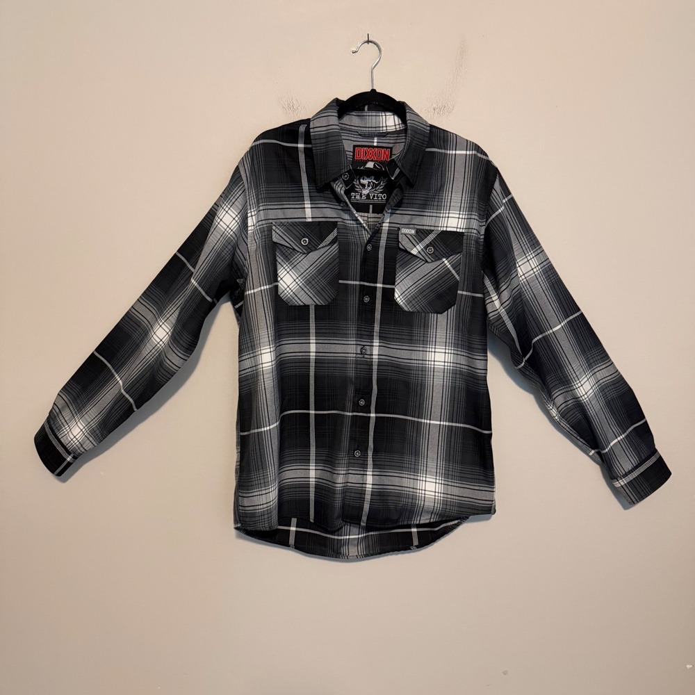 Dixxon The Vito Flannel Shirt L Black Gray White Plaid D-Tech utility workwear